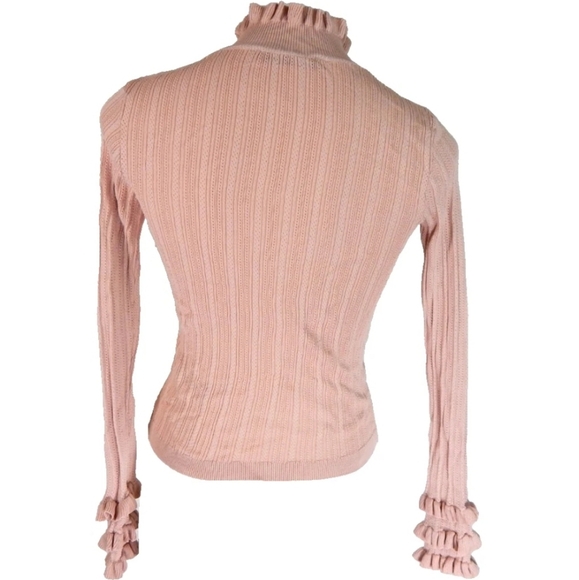 Zara Pointelle Ruffle Trim Mock Neck Sweater Top - Picture 4 of 4